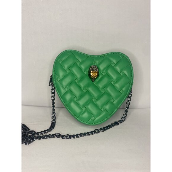 Heart-Shaped Green Quilted Leather Crossbody Bag With Chain Strap - Picture 1 of 3